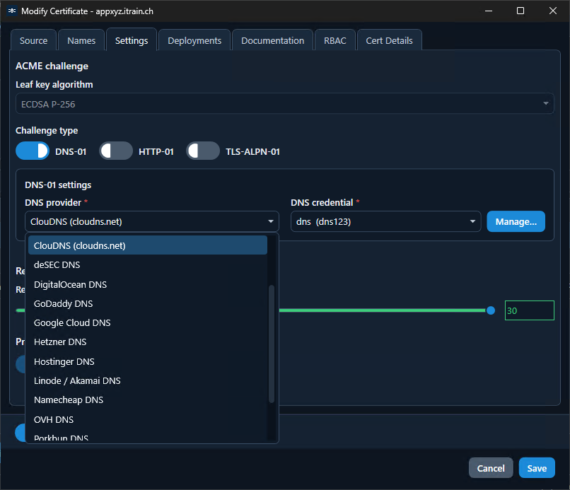 ACME DNS-01: DNS provider list (ClouDNS and others)