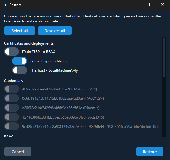 Restore: einzelne Komponenten aus Backup wiederherstellen