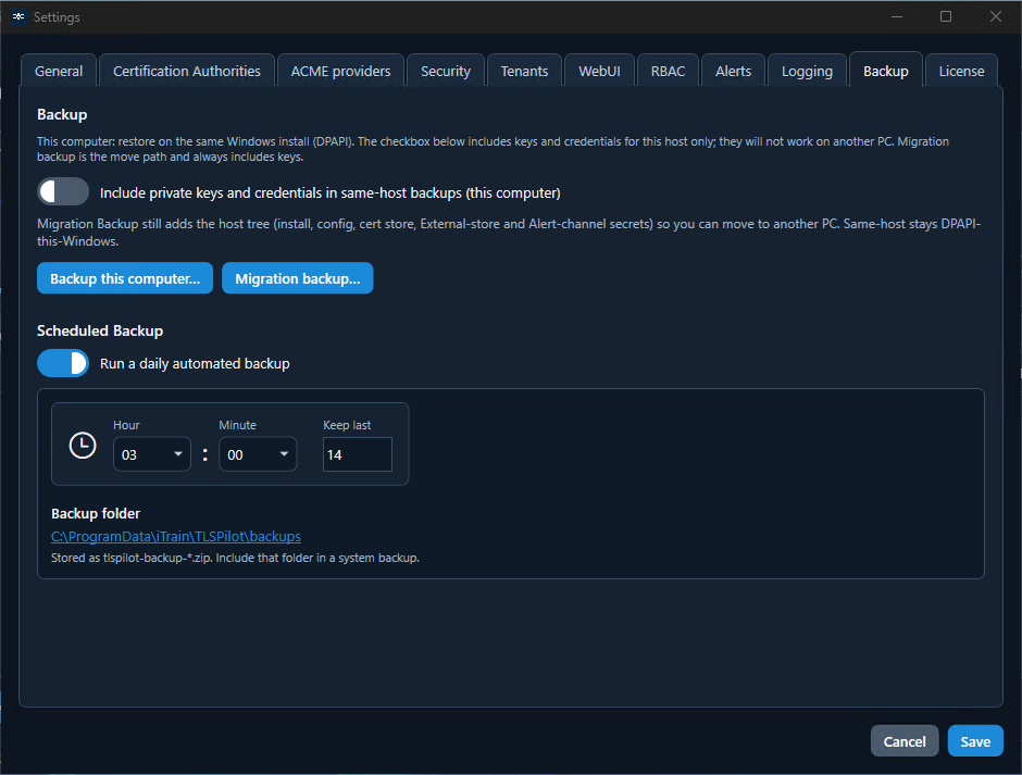 Settings Backup: automatisches Backup und Migration