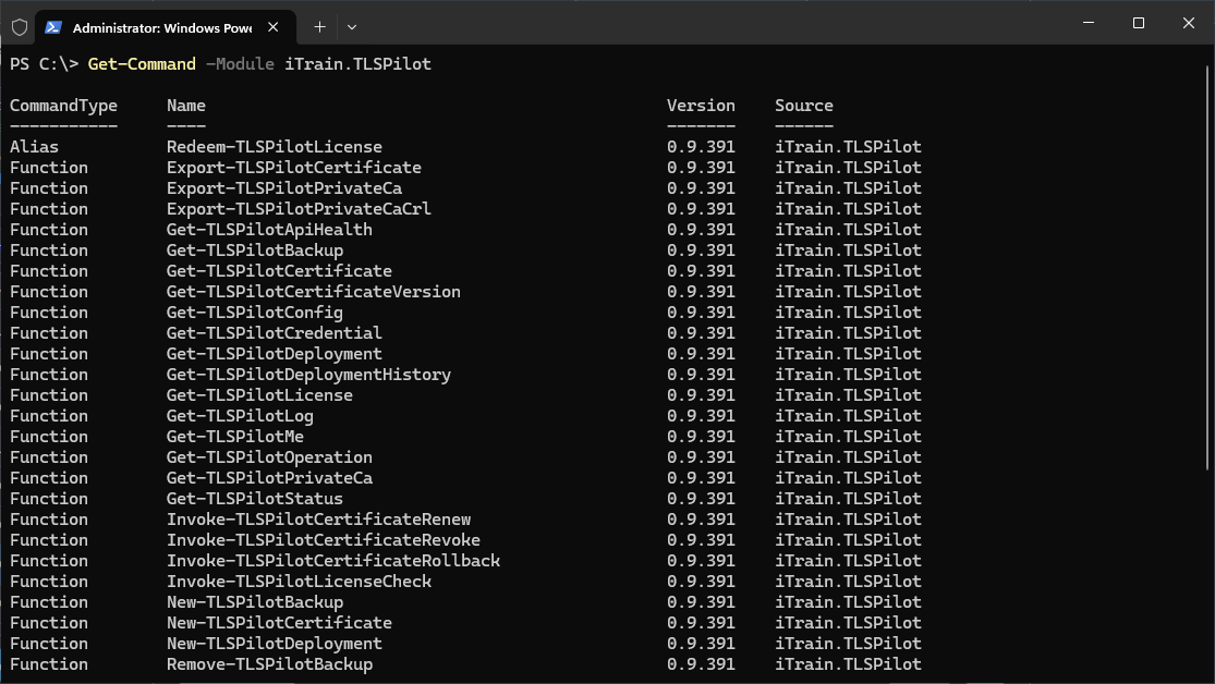 TLSPilot PowerShell module: cmdlets for certificates and deployments