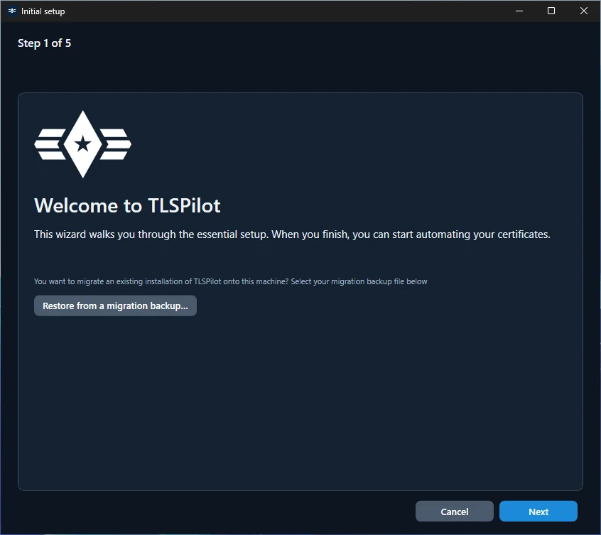 Initial Setup Wizard: Migration or fresh start
