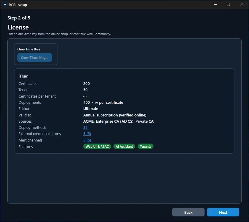 Initial Setup Wizard: Activated Ultimate license