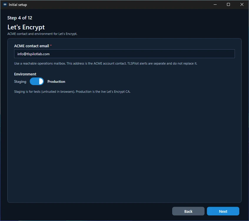 Initial Setup Wizard: Let’s Encrypt