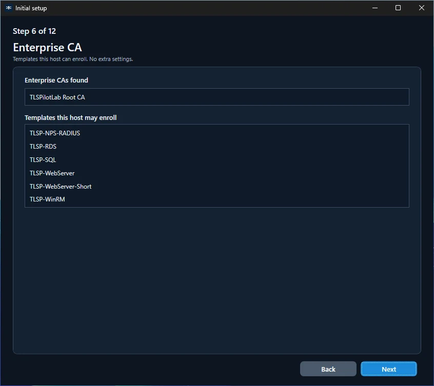 Initial Setup Wizard: Enterprise CA