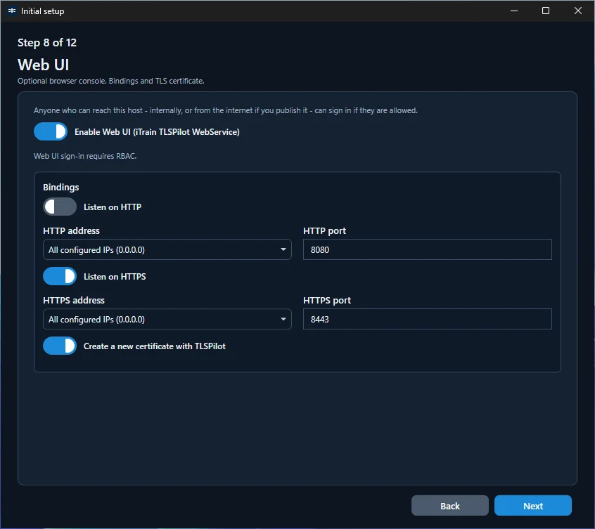 Initial Setup Wizard: WebUI