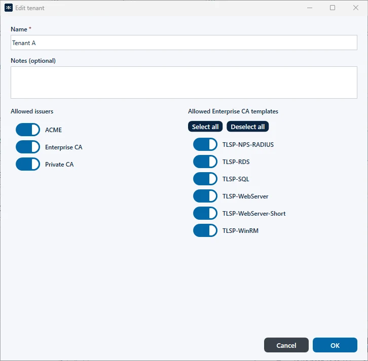 Dialog Add tenant