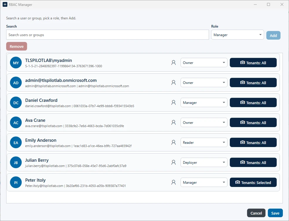 Role restricted to a tenant in the RBAC Manager