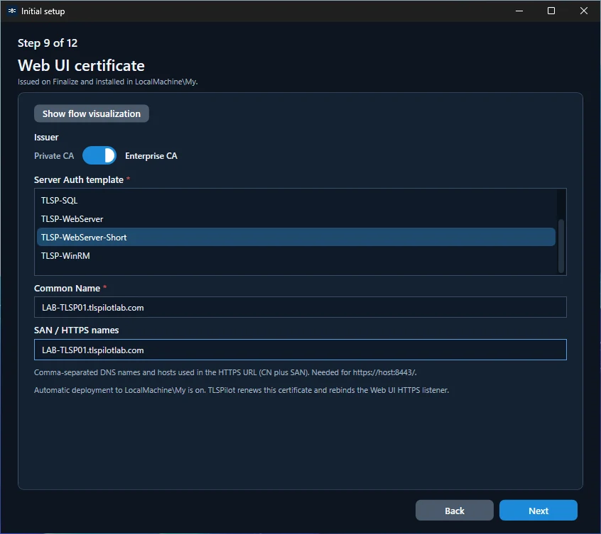 Initial Setup Wizard: WebUI certificate