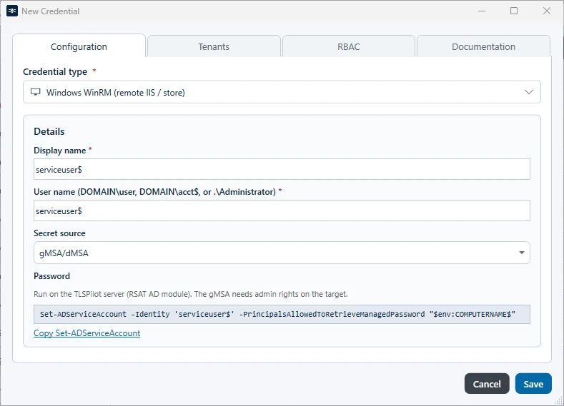 Credential for a group managed service account