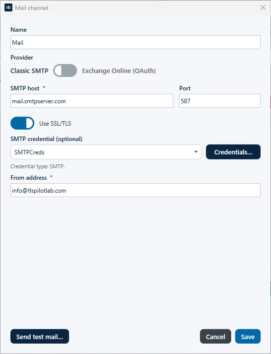 Mail channel with Classic SMTP