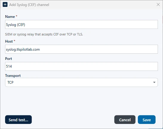 Syslog (CEF) channel