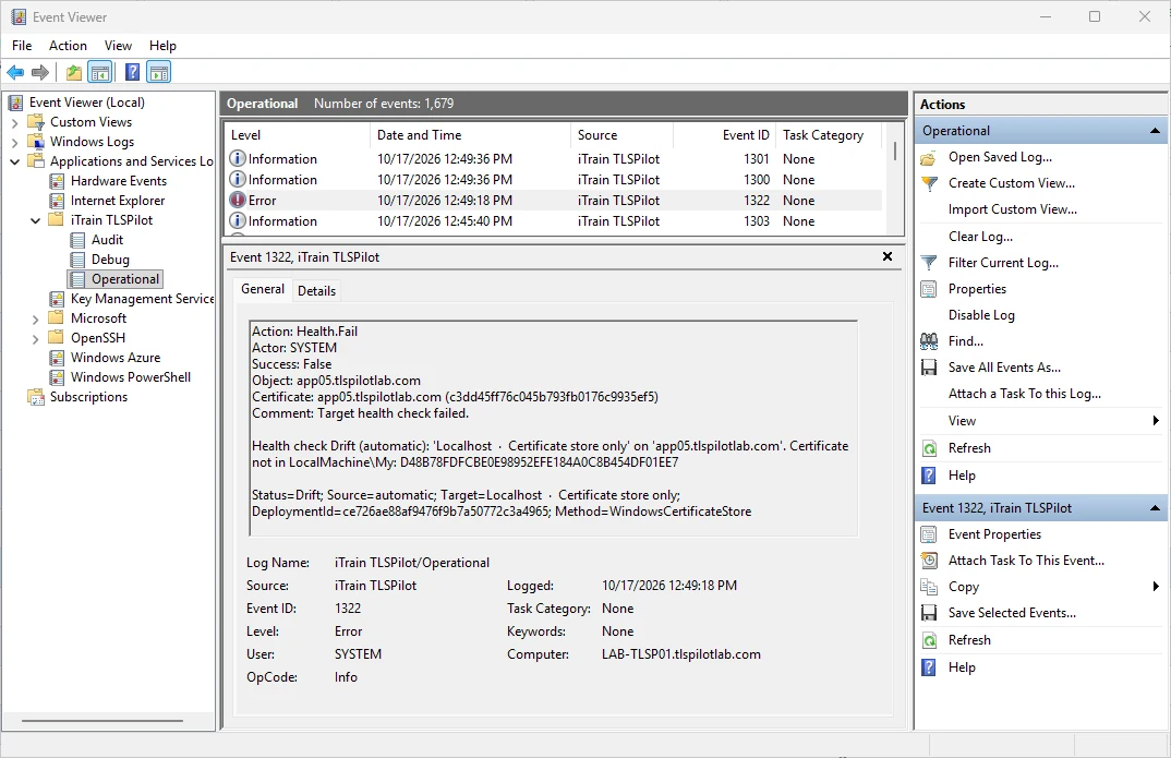 Event in the Windows Event Viewer