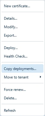 Context menu with Copy deployments…