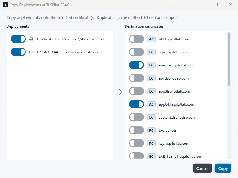 Dialog Copy deployments