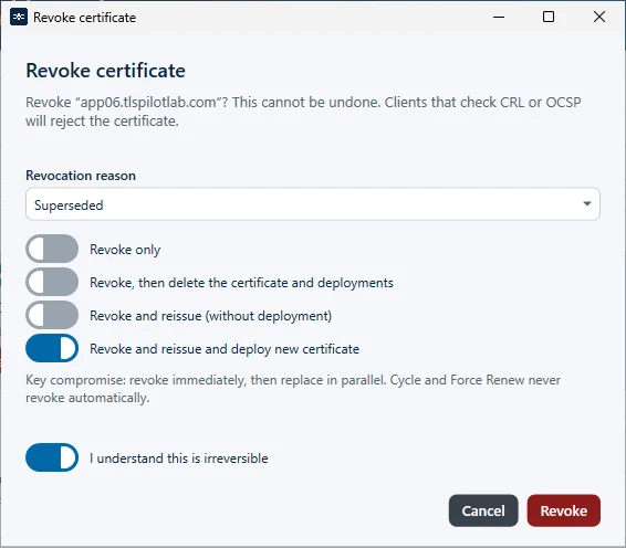 Options for revoking a certificate