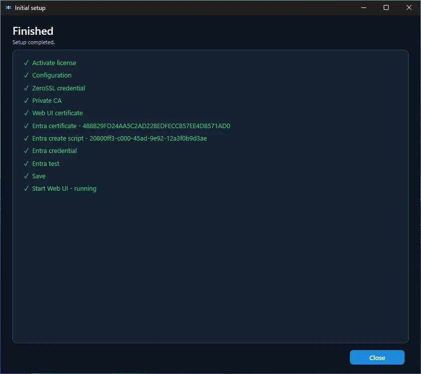 Initial Setup Wizard: Finished
