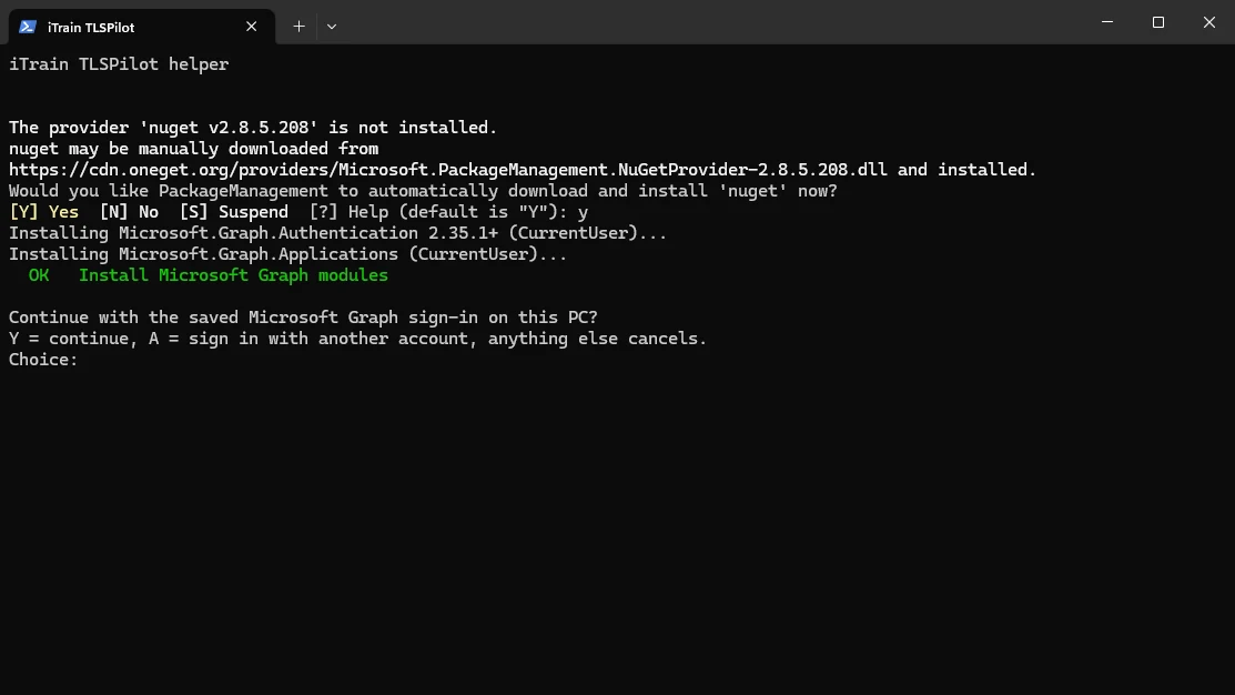 PowerShell window of the helper