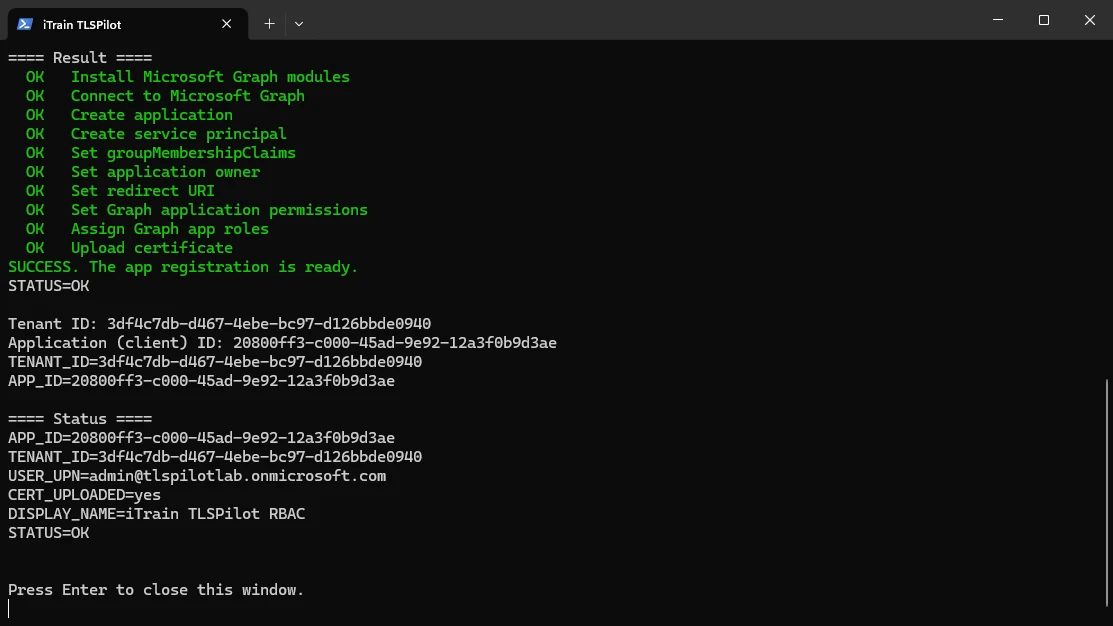 Result of the helper in the PowerShell window
