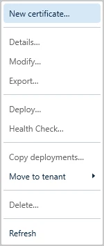 Context menu with New certificate…