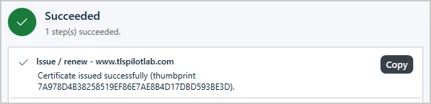 Result with the thumbprint of the new certificate