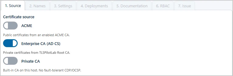 Step Source with Enterprise CA