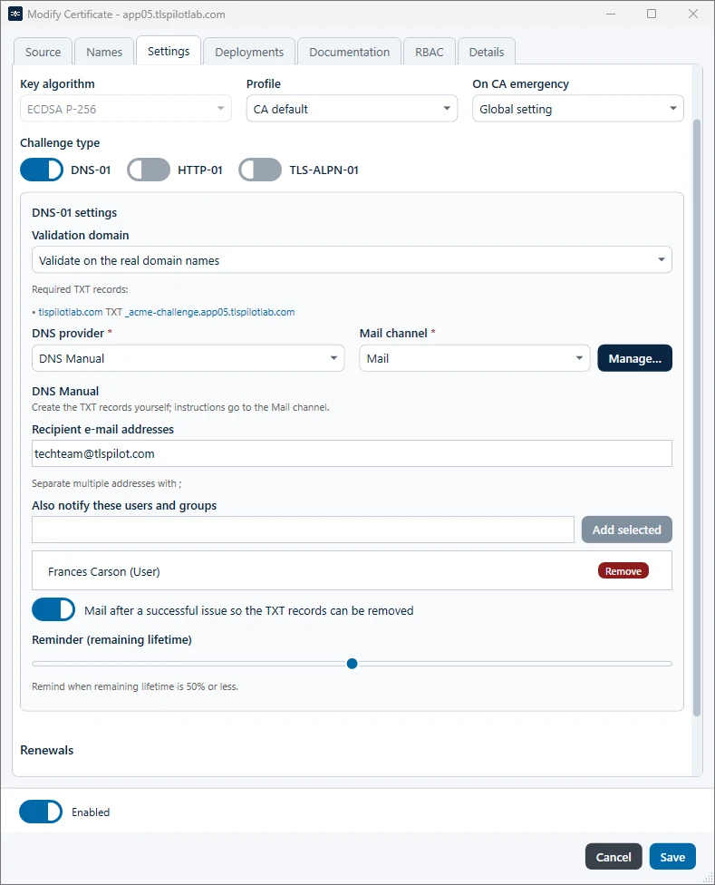 Step Settings with DNS Manual