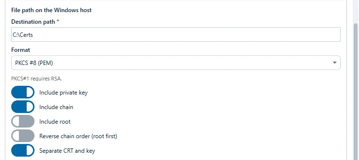 Format and chain options of a File Path deployment