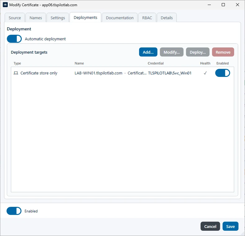 Tab Deployments with automatic deployment