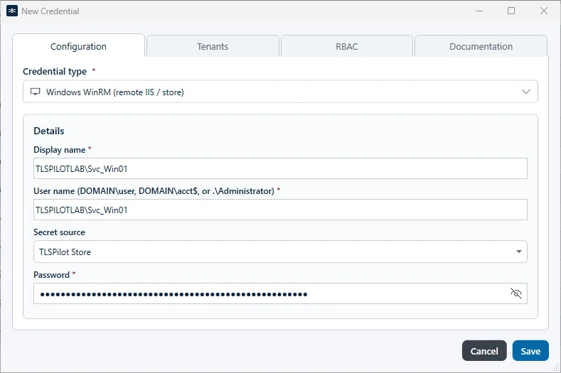 WinRM credential in the Credentials Manager