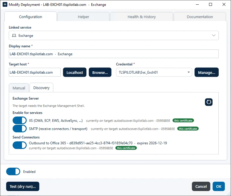 Exchange deployment, tab Discovery with IIS, SMTP and Send Connectors