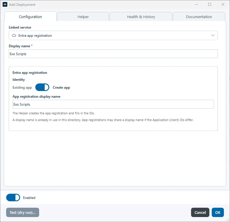 App registration with Create app