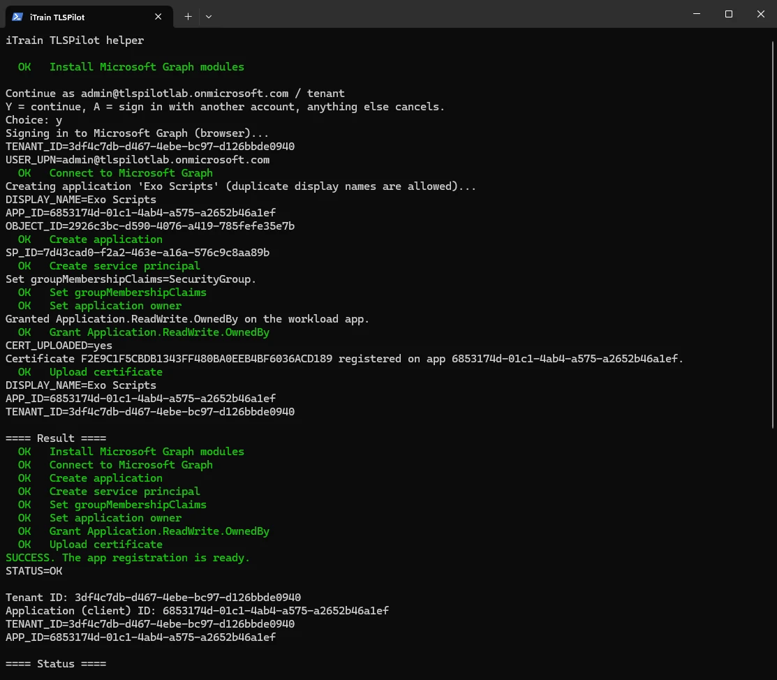 Result of the helper in PowerShell