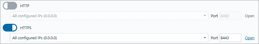 HTTP and HTTPS settings of the WebUI
