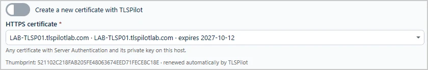TLS certificate of the WebUI