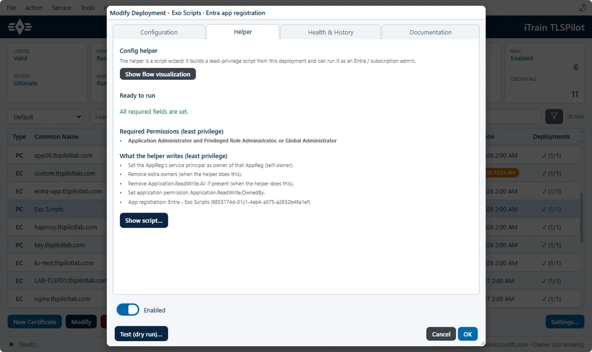 Helper of a deployment in the WebUI