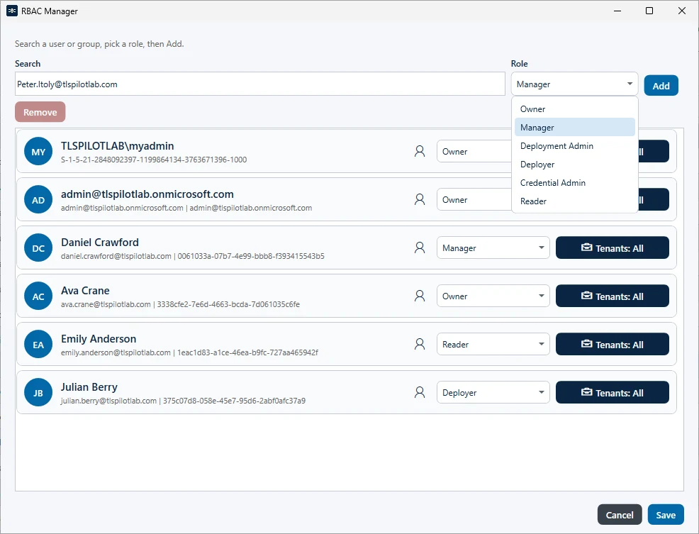 Role selection in the RBAC Manager