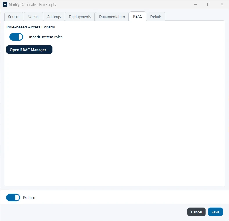 Tab RBAC of a certificate with inherited roles