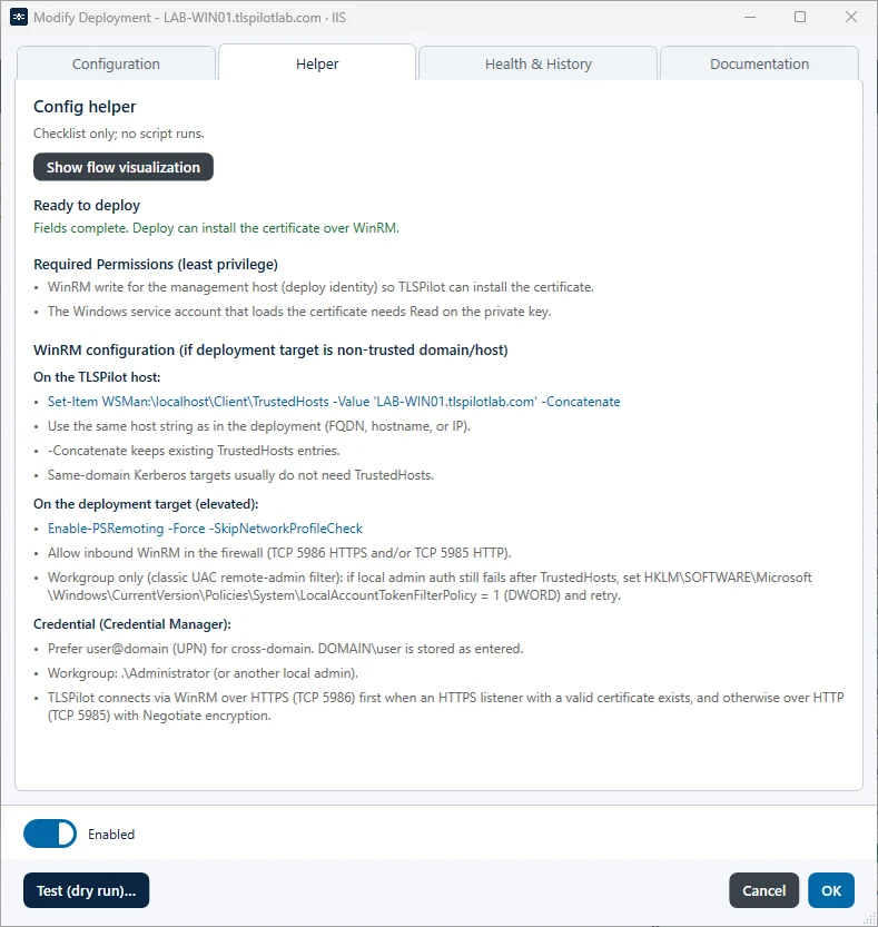 Tab Helper of a Windows deployment