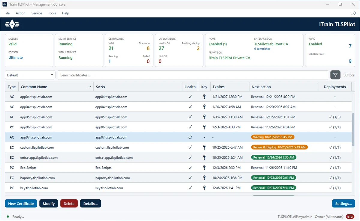 Column Next action with the next check of a waiting certificate