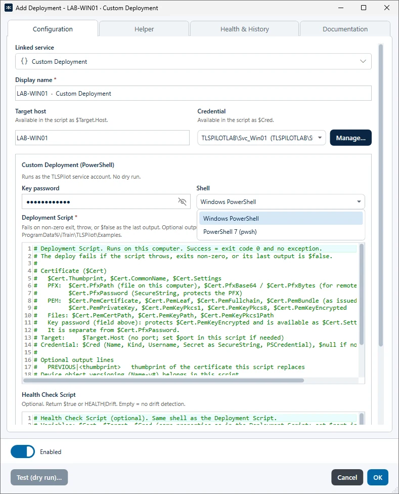 Shell for the custom deployment